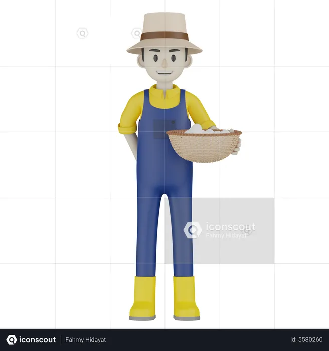 Farmer Holding Basket  3D Illustration