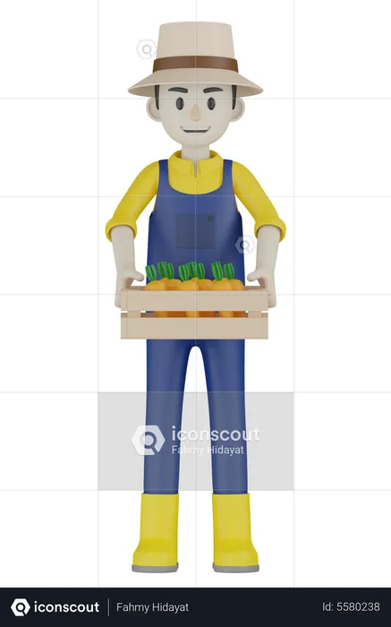 Farmer Holding Box  3D Illustration