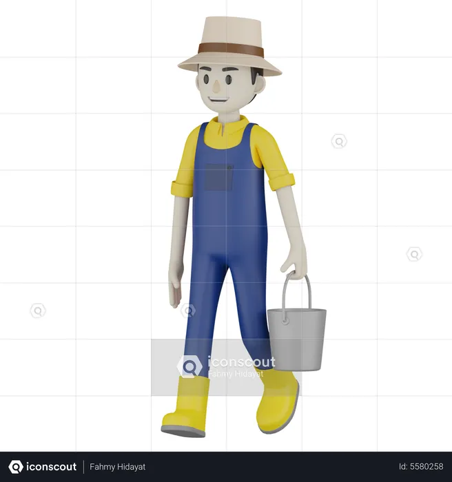 Farmer Holding Bucket  3D Illustration
