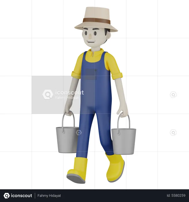 Farmer Holding Buckets  3D Illustration