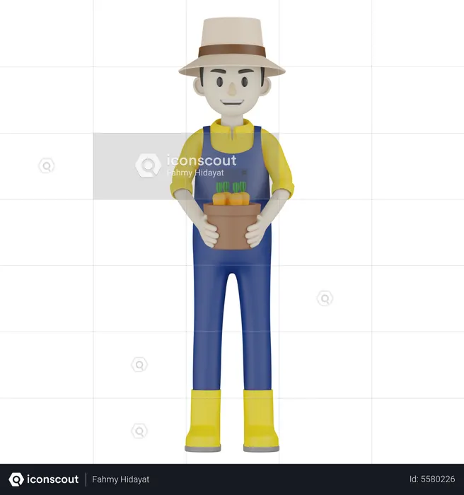 Farmer Holding Carrot Pot  3D Icon