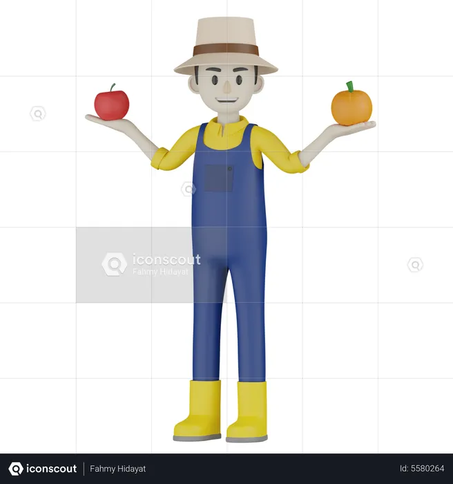 Farmer Holding Fruit  3D Illustration
