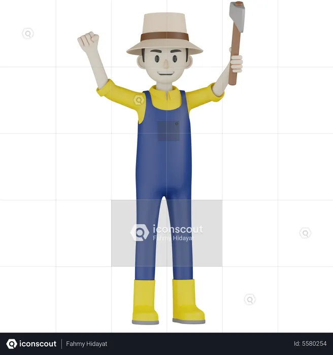 Farmer Holding Hatchet  3D Illustration