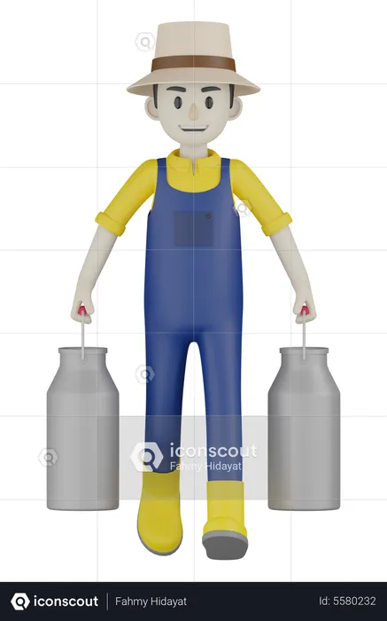 Farmer Holding Milk Can  3D Illustration