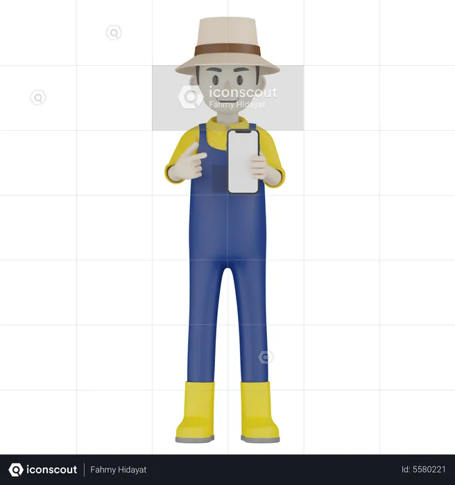 Farmer Holding Mobile  3D Illustration