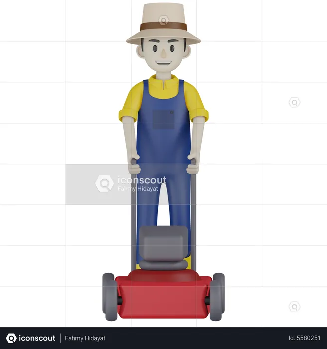 Farmer Holding Mower Machine  3D Illustration