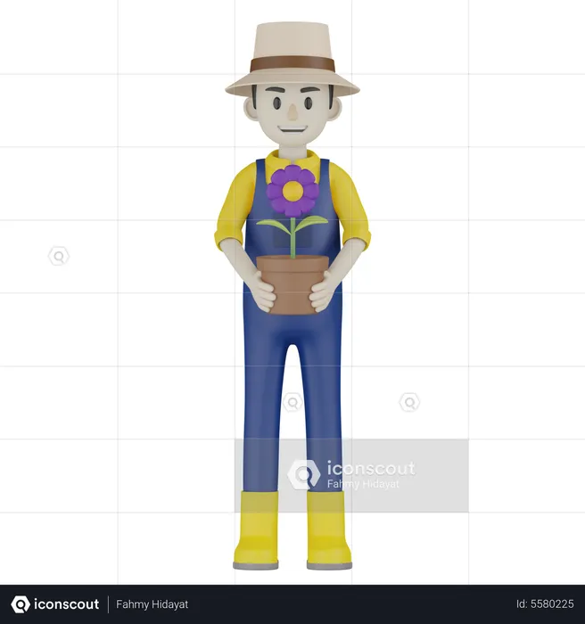 Farmer Holding Plant  3D Illustration