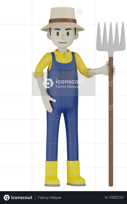 Farmer Holding Rack  3D Illustration