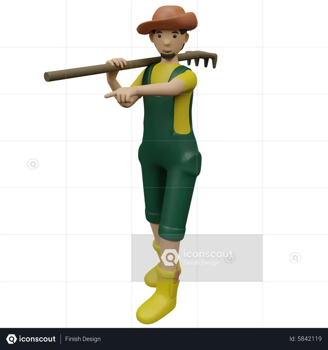 Farmer holding rake  3D Illustration