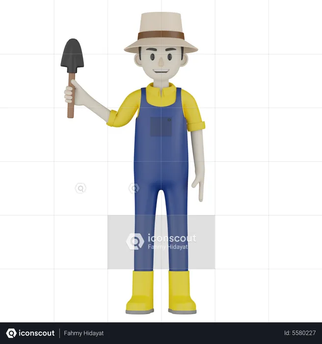Farmer Holding Shovel  3D Illustration