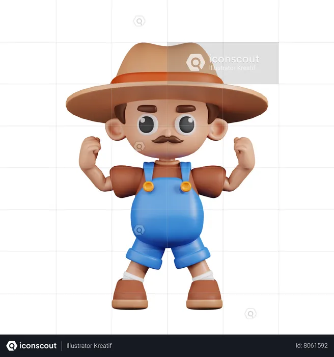 Farmer Looking Strong  3D Illustration