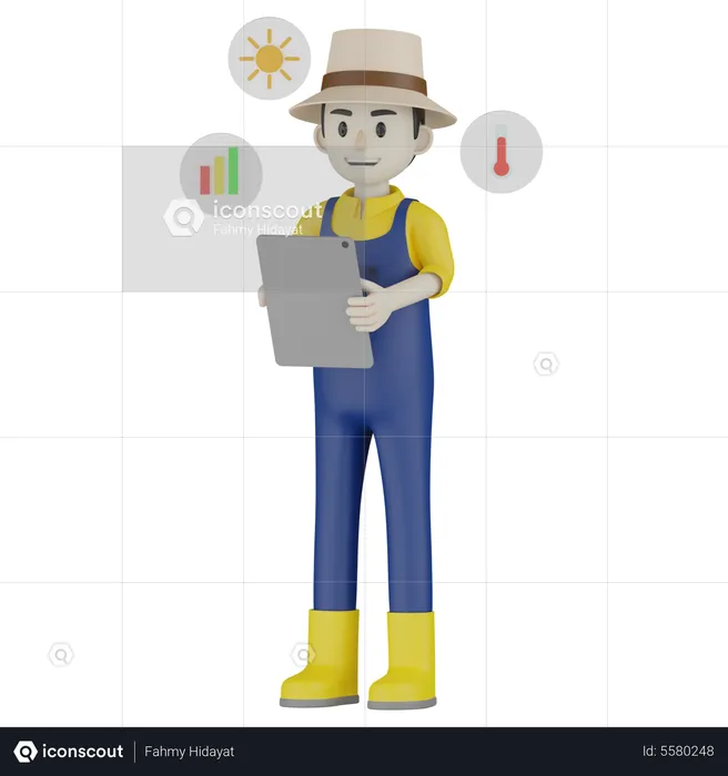 Landwirt macht Analysebericht  3D Illustration