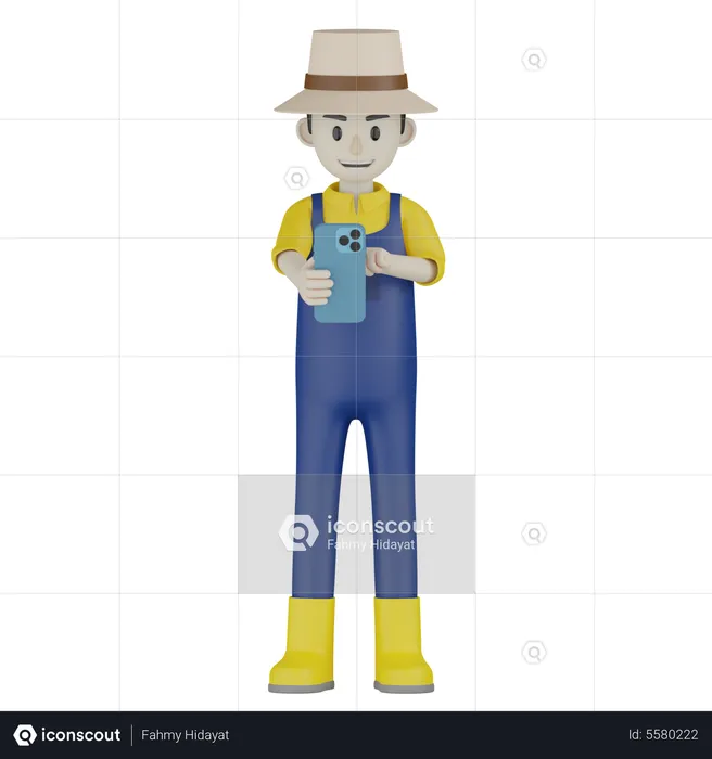 Farmer Operate Mobile  3D Illustration