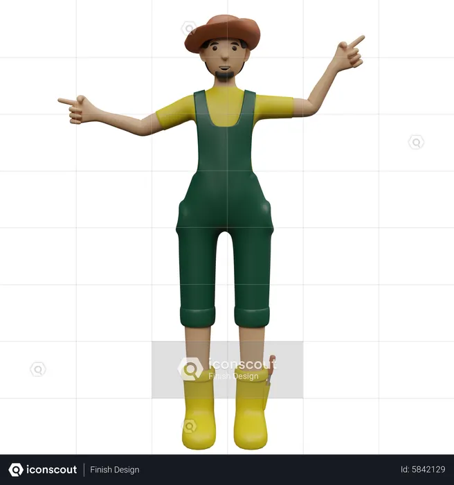 Farmer pointing finger on side  3D Illustration