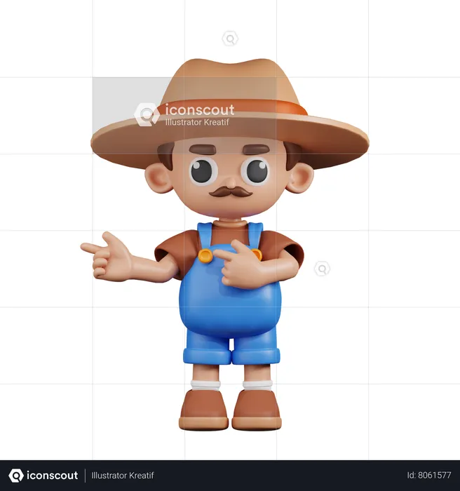 Farmer Pointing Fingers In Direction  3D Illustration