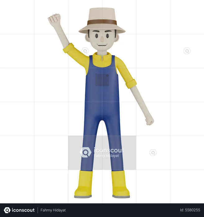 Farmer Raised Hand  3D Illustration