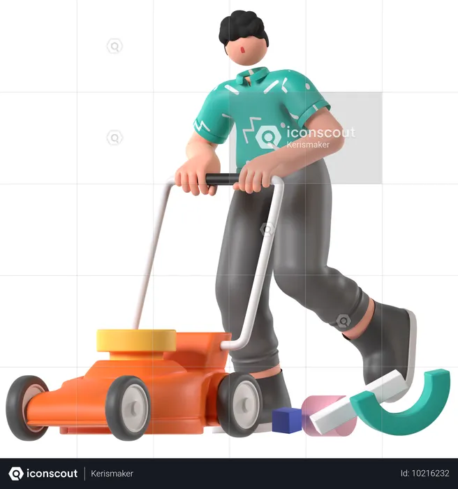 Farmer using Lawn Mower  3D Illustration