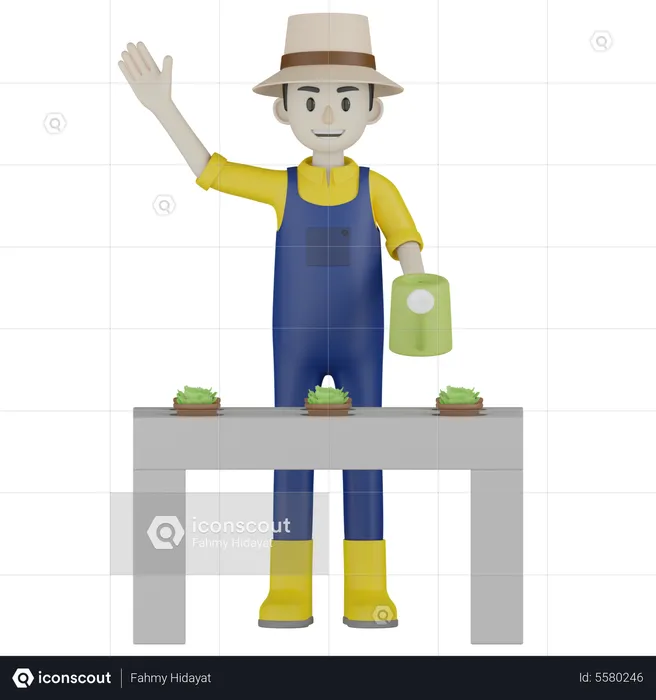 Farmer Watering Plant  3D Illustration