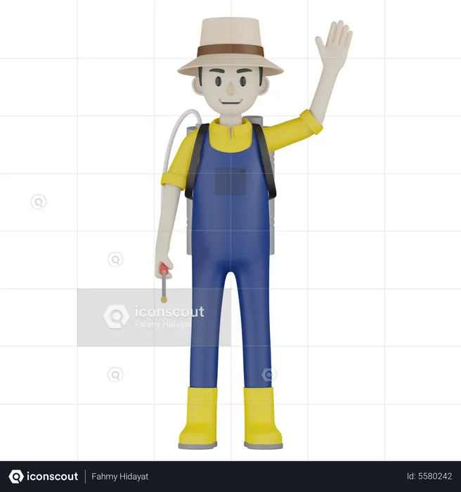 Farmer Waving Hand  3D Illustration
