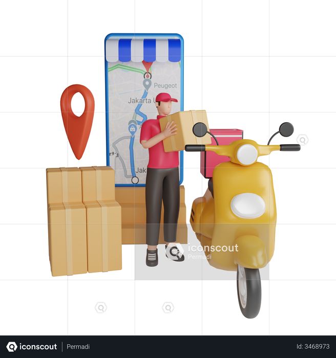 Fast delivery by scooter 3D Illustration