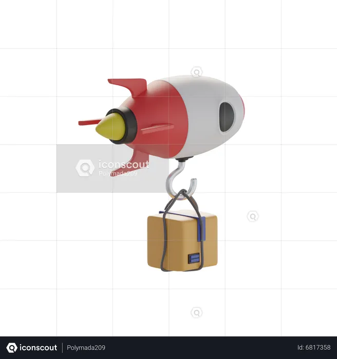 Fast Delivery Packages With Flying Rockets  3D Icon