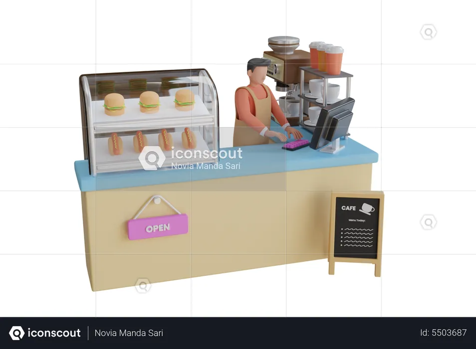 Fast food and coffee shop reception  3D Illustration