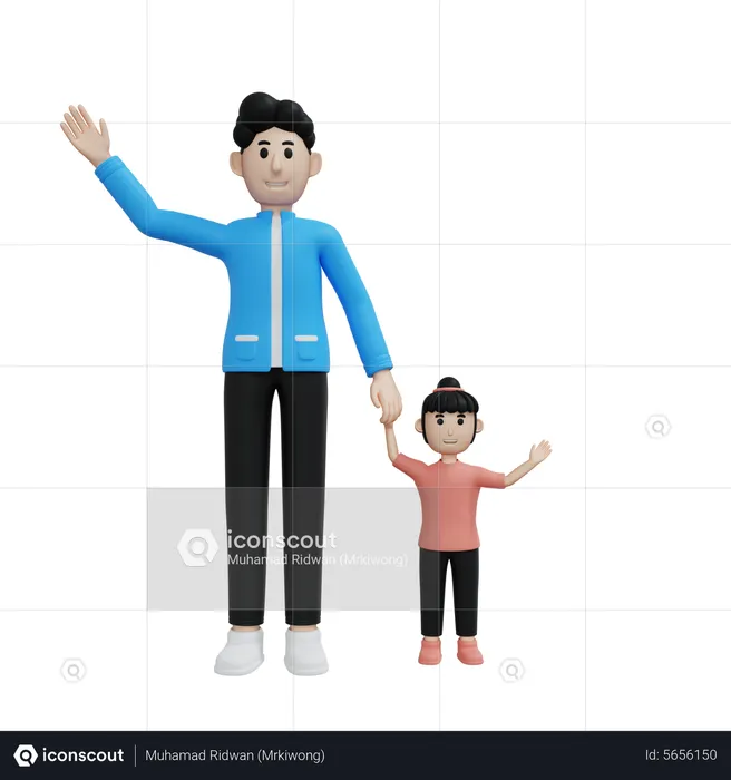 Father And Daughter Say Hi  3D Illustration