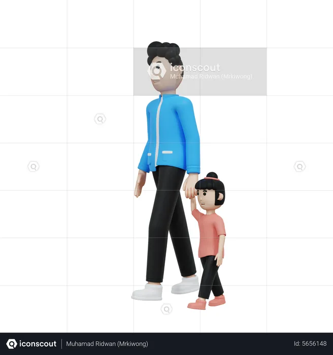Father And His Daughter Walking Holding Hands  3D Illustration