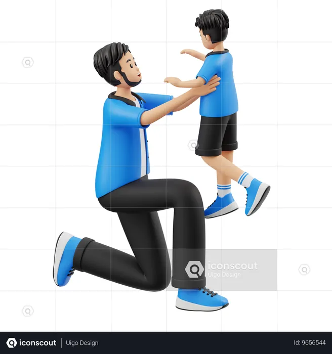 Father and Son Are Happy  3D Illustration