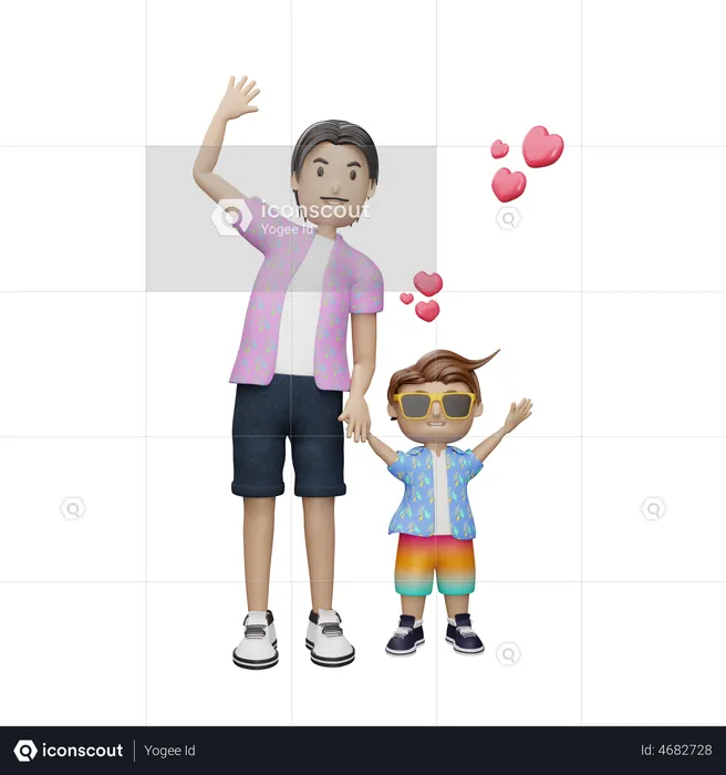 Father and son waving hands  3D Illustration