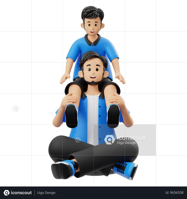 Father Carrying Child On His Back  3D Illustration