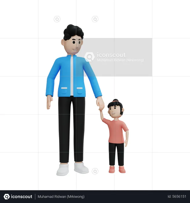 Father Daughter Holding Hands  3D Illustration
