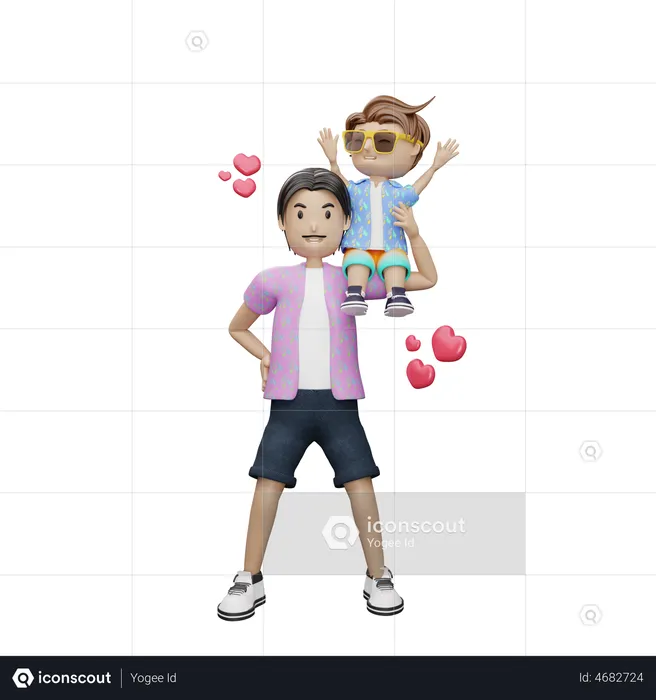 Father holding child on arm  3D Illustration