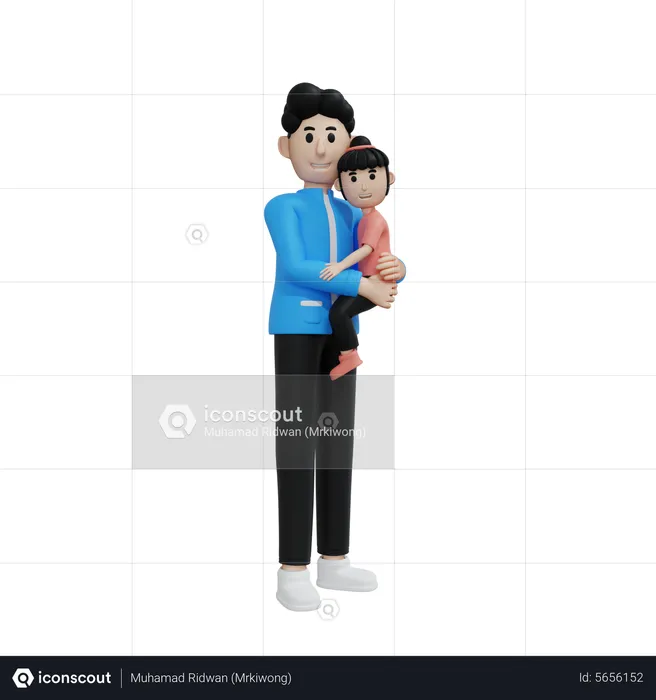 Father Holding Daughter  3D Illustration