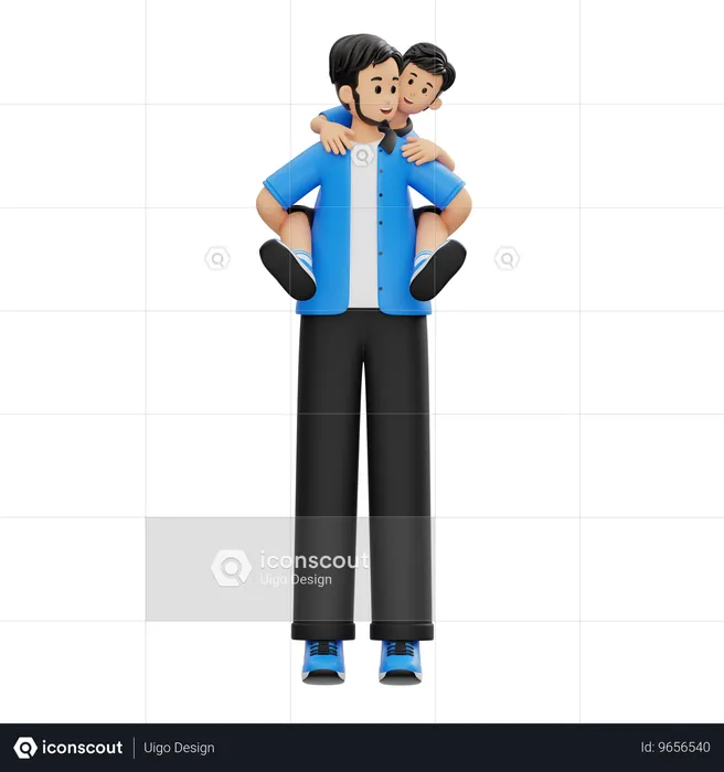 Father Holding His Child Happily  3D Illustration