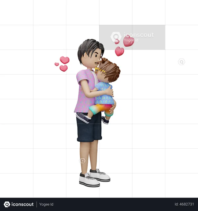 Father hugging toddler  3D Illustration