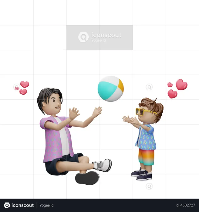 Father playing with ball with son  3D Illustration