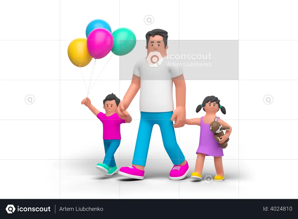 Father walking with child  3D Illustration