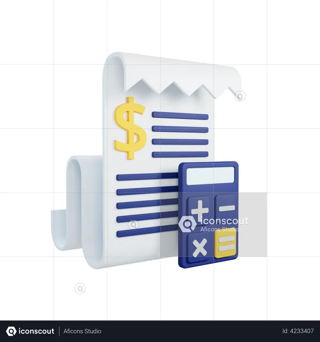 Papel de fatura e calculadora  3D Illustration