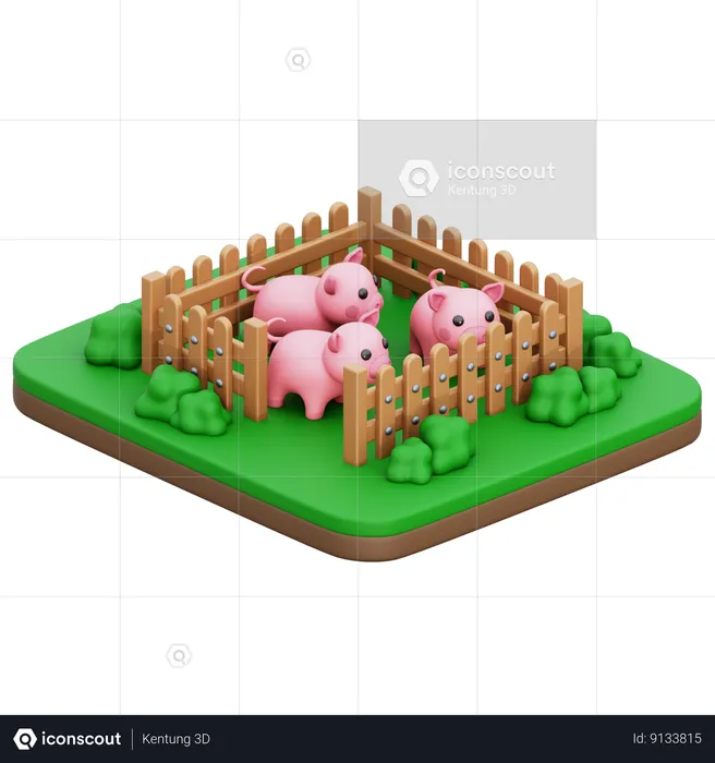 Fazenda de porcos  3D Icon