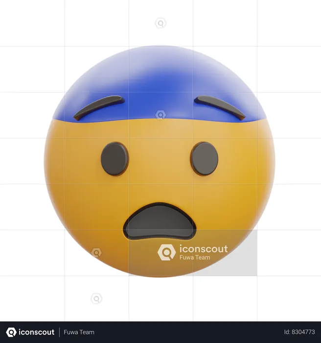 3D fearful face PNG, SVG