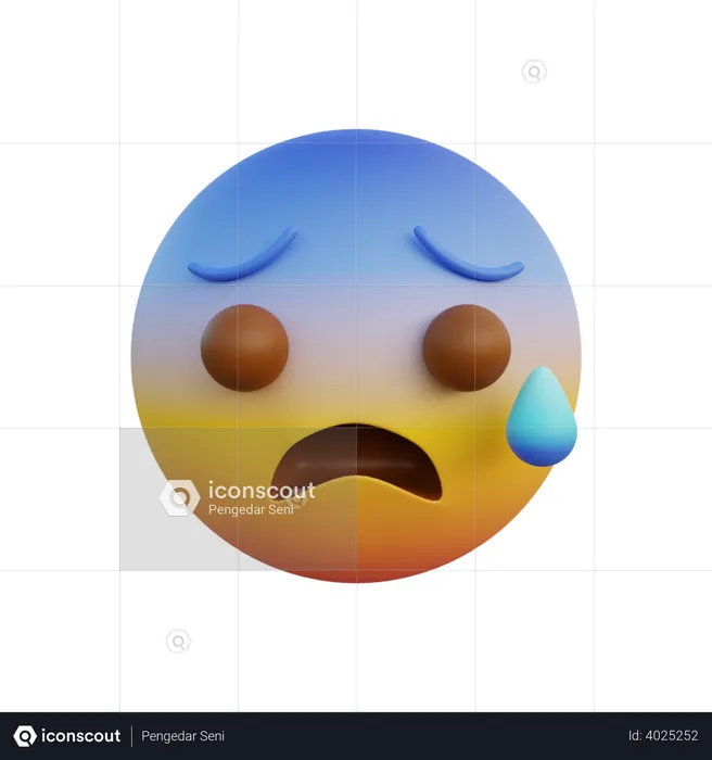 Fearful face open mouth and cold sweat Emoji 3D Illustration