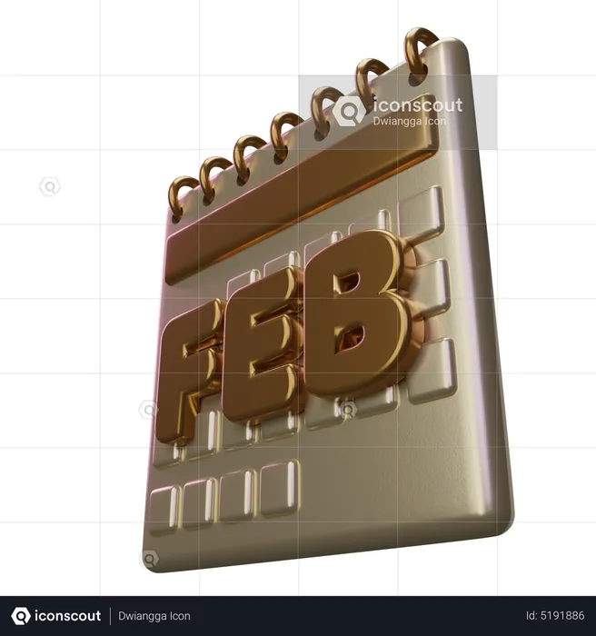 February Month Calendar  3D Icon