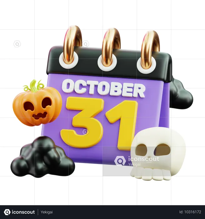 Fecha de Halloween 31 de octubre  3D Icon