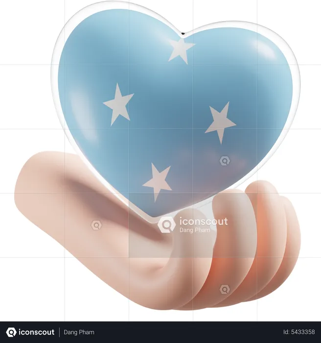 Federated States of Micronesia Flag Heart Hand Care Flag 3D Icon