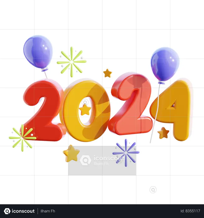 Feliz Ano Novo 2024  3D Icon