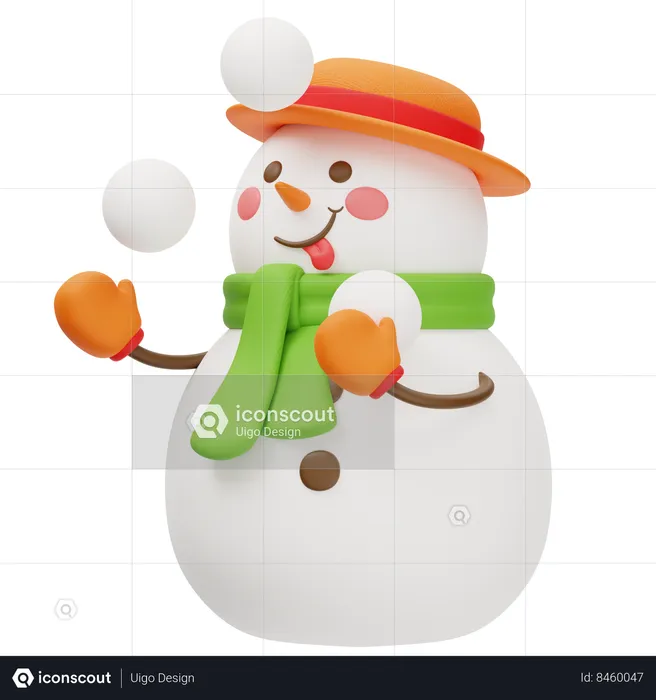 Boneco de neve feliz brincando com bola de neve  3D Icon