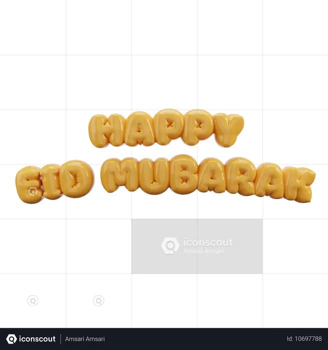 Letras de balão de bolha feliz Eid Mubarak  3D Icon