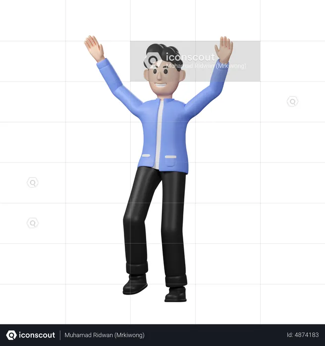 Feliz hombre de negocios levantando la mano  3D Illustration