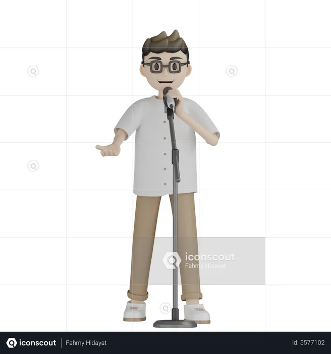 Feliz cantor masculino cantando canção  3D Illustration